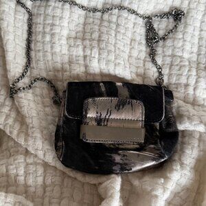Jimmy Choo Metallic Silver and Black Shaved Pony Mini Crossbody Bag